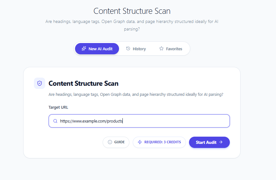 Content Structure Scan input screen