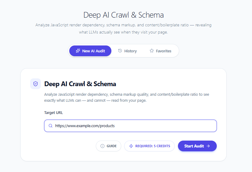 Deep AI Crawl & Schema input screen