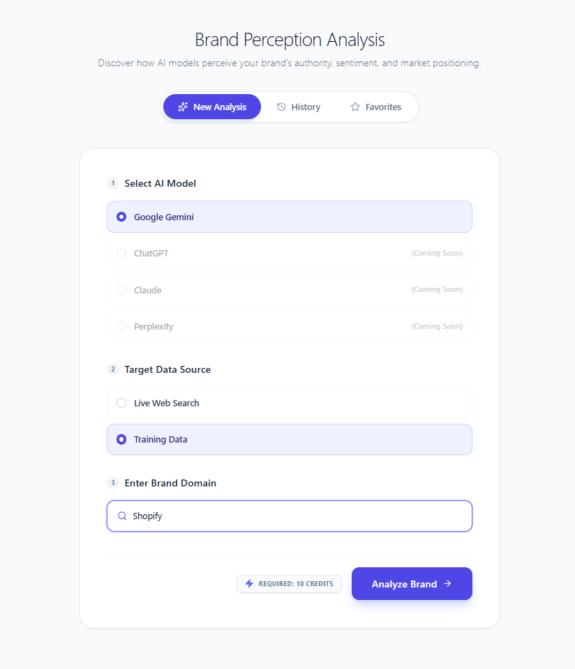 Select AI model and data source — Live Web Search or Training Data