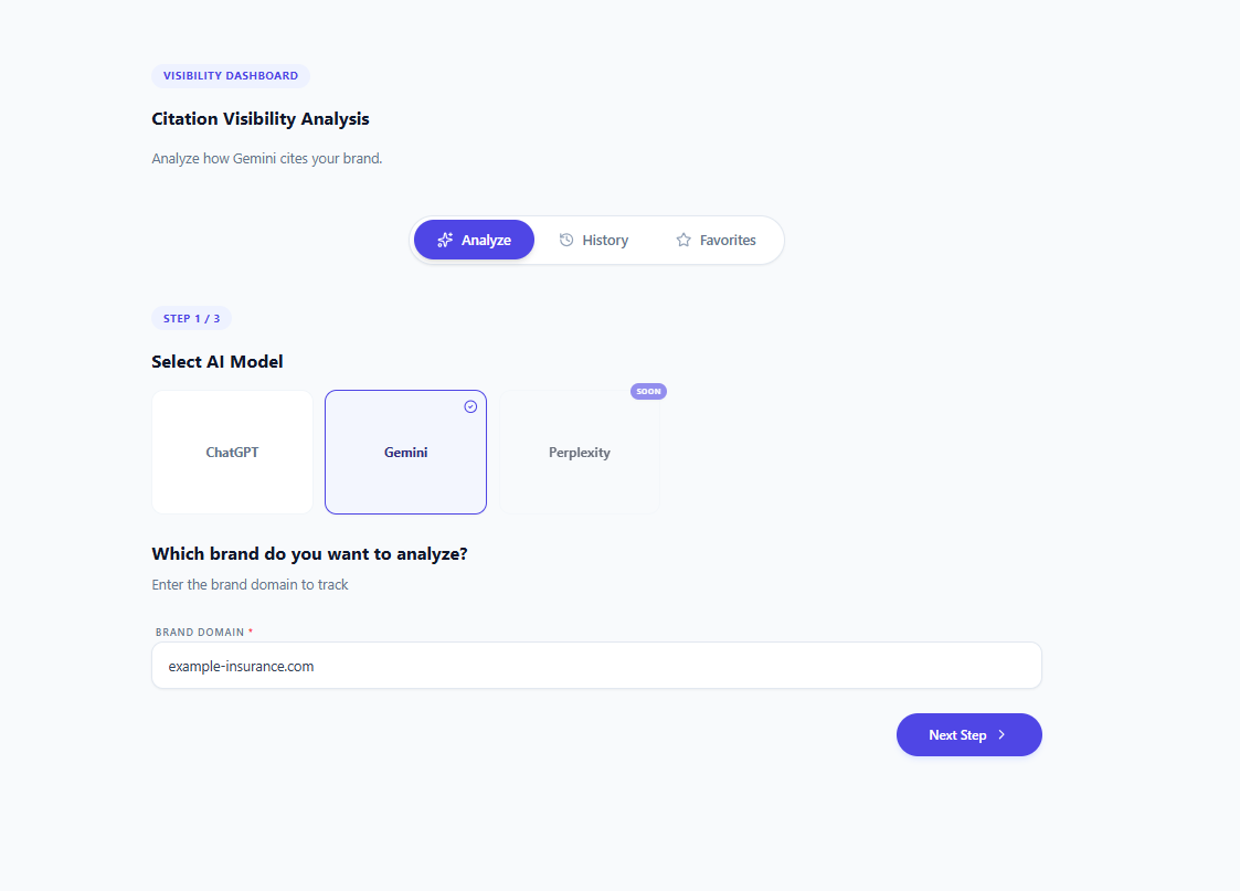 Select AI model and enter your brand domain